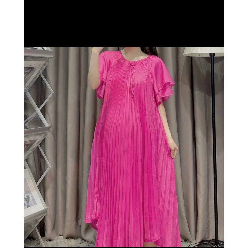 Đầm Bầu Xếp Li Phối Nơ Tay Bèo Xinh Mã HH068