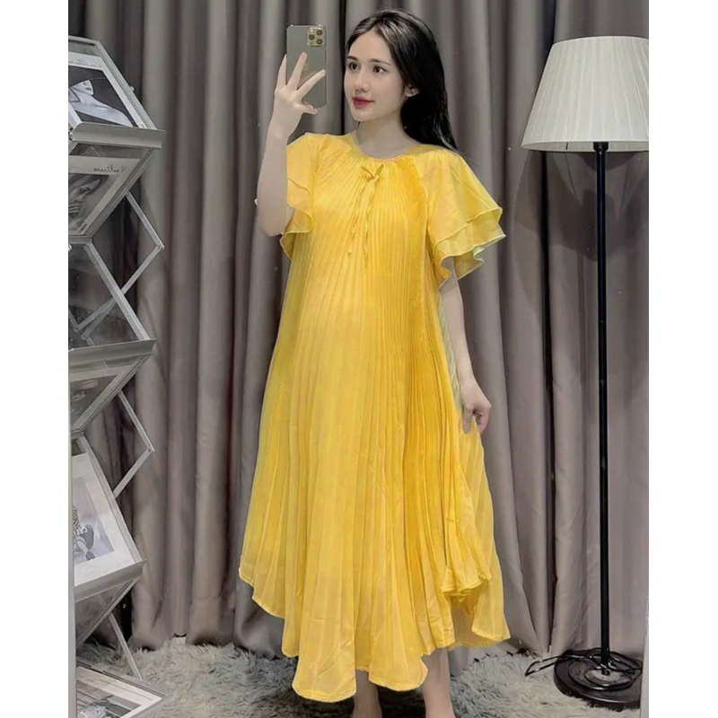 Đầm Bầu Xếp Li Phối Nơ Tay Bèo Xinh Mã HH068