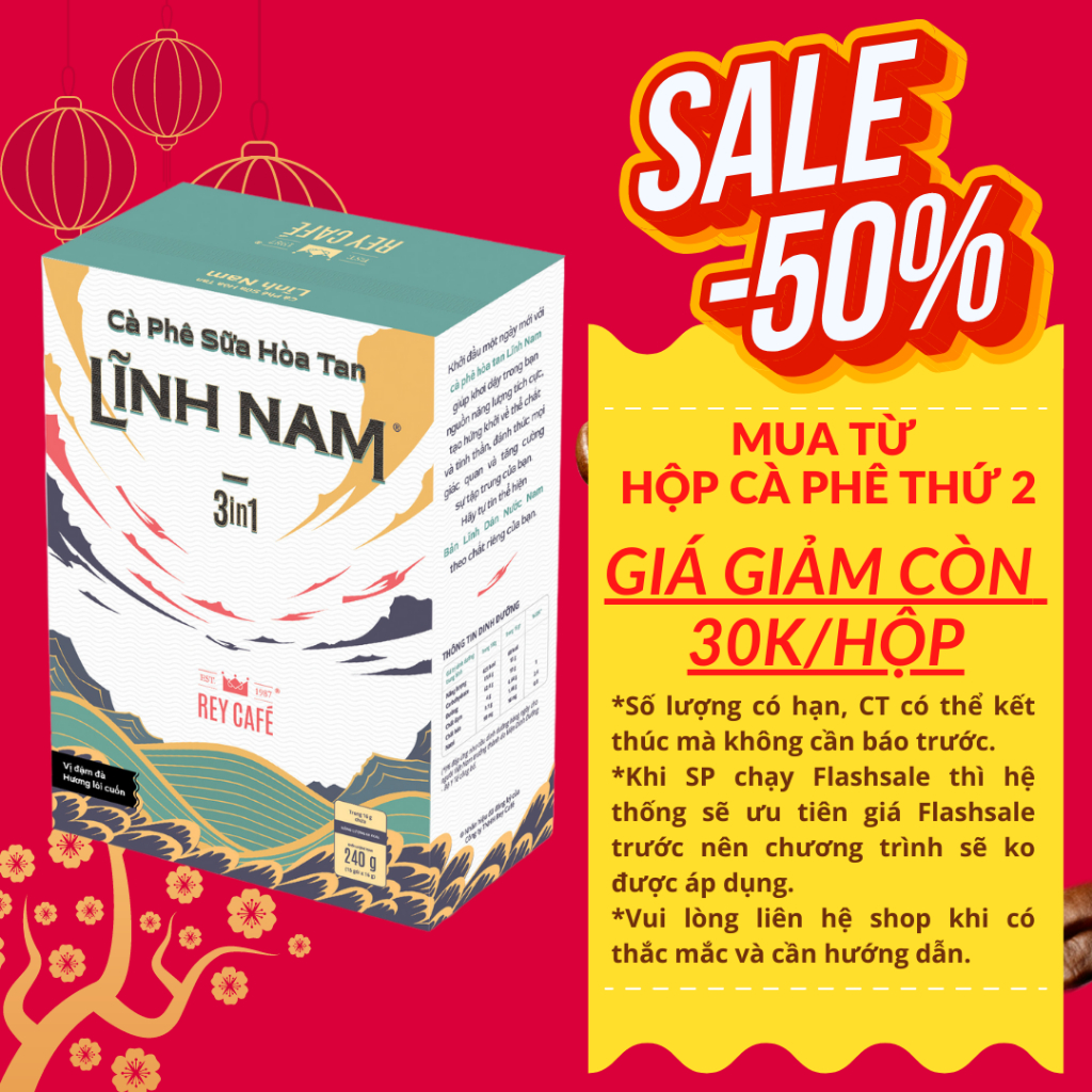 Cà Phê Sữa Hòa Tan LĨNH NAM 3IN1 (Hộp 15 gói x 16g) - Instant Coffee - Vị đậm đà, Hương lôi cuốn - SP của Rey Cafe