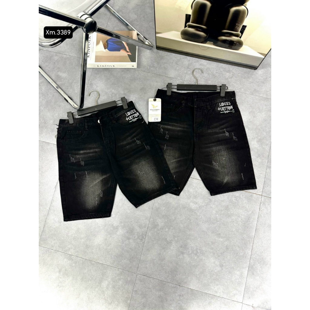 Short jean nam màu đen wash nhẹ vải bò co giãn siêu đẹp