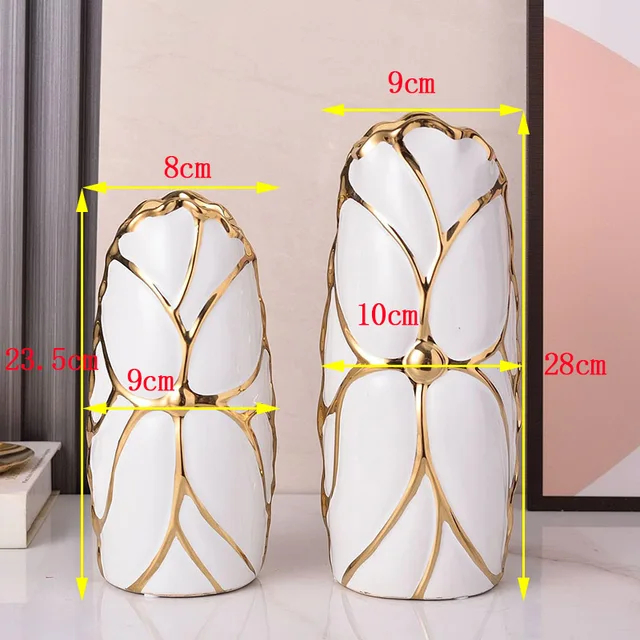 Bình hoa bằng gốm mạ vàng cao cấp Qhouse , lọ hoa trang trí để bàn làm việc 02 màu trắng đen sang trọng