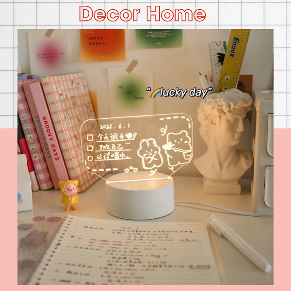 Đèn ngủ để bàn ghi chú, đèn decor phòng ngủ tặng kèm bút lông Decor Home 3 chế độ sáng