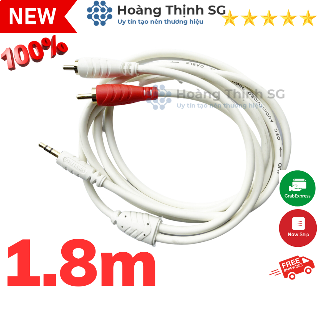 Dây cáp Loa jack 3.5 ra 2 AV hoa sen -1.8m-3m-5m-10m, Nhựa dẽo chất lượng âm thanh tốt - Chính hãng