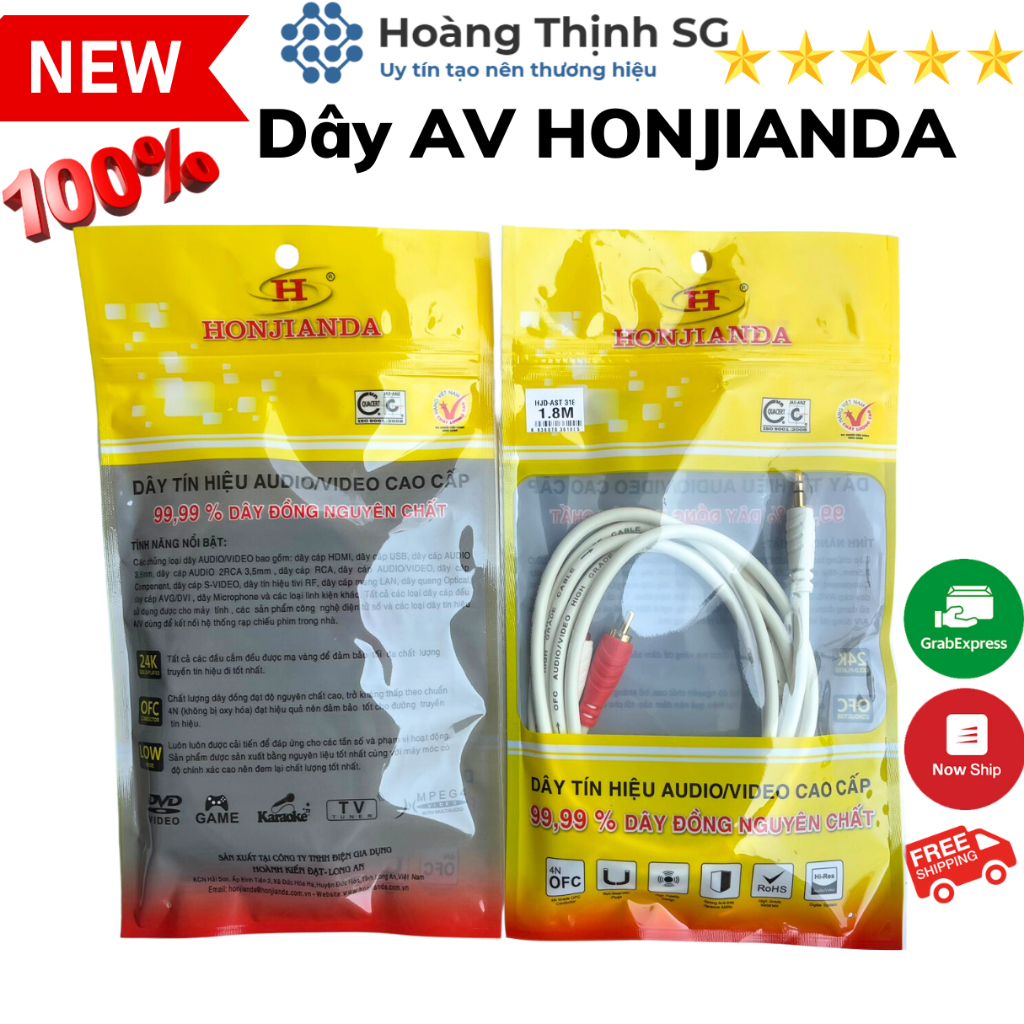 Dây cáp Loa jack 3.5 ra 2 AV hoa sen -1.8m-3m-5m-10m, Nhựa dẽo chất lượng âm thanh tốt - Chính hãng