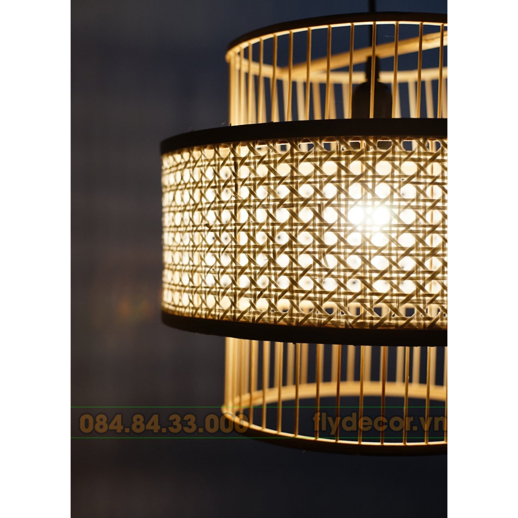 Đèn mây tre đan thả trần cao cấp hình Đèn kéo quân, Chao đèn trang trí quán cafe, phòng ngủ, quán cafe - Flydecor
