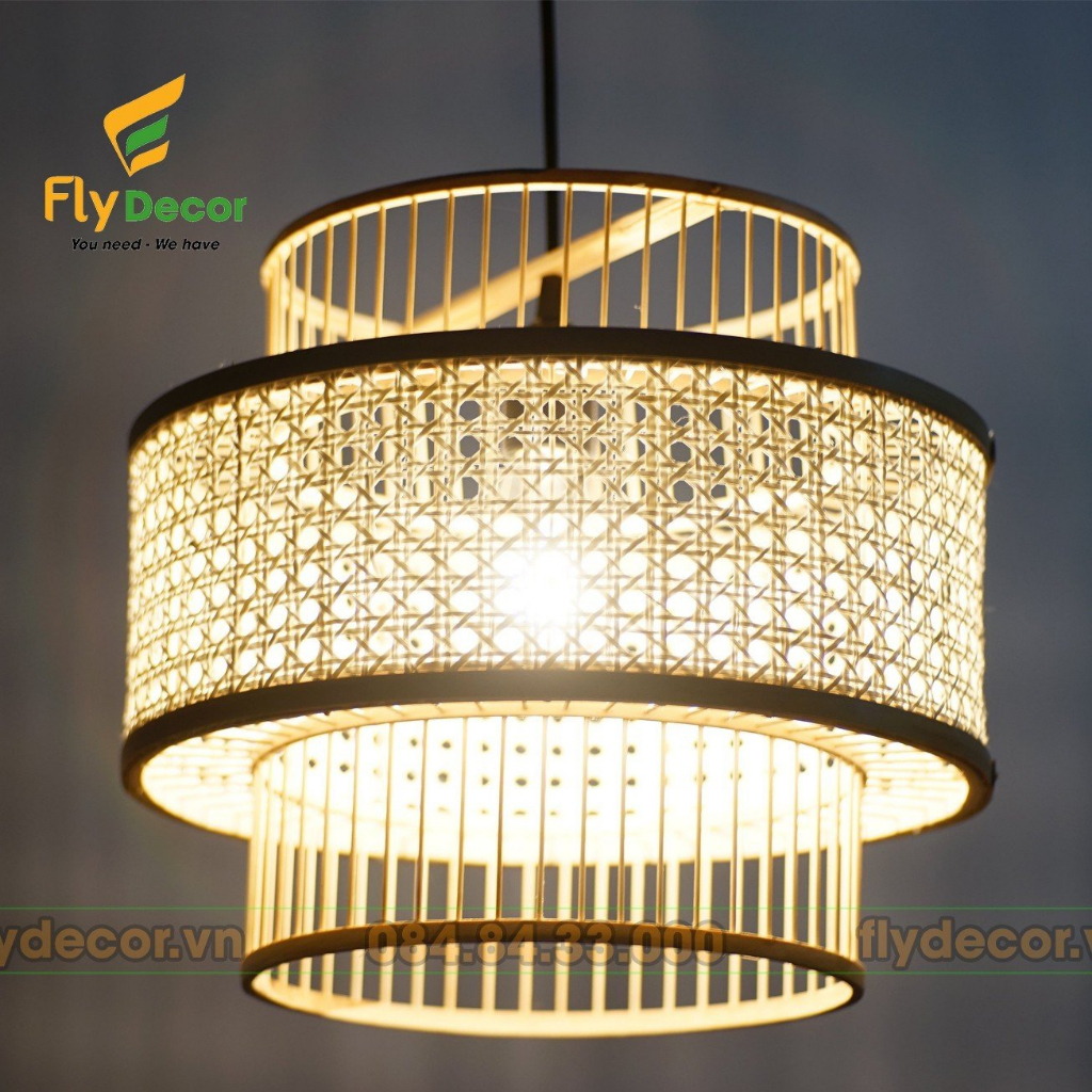 Đèn mây tre đan thả trần cao cấp hình Đèn kéo quân, Chao đèn trang trí quán cafe, phòng ngủ, quán cafe - Flydecor