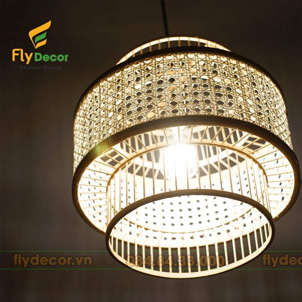 Đèn mây tre đan thả trần cao cấp hình Đèn kéo quân, Chao đèn trang trí quán cafe, phòng ngủ, quán cafe - Flydecor