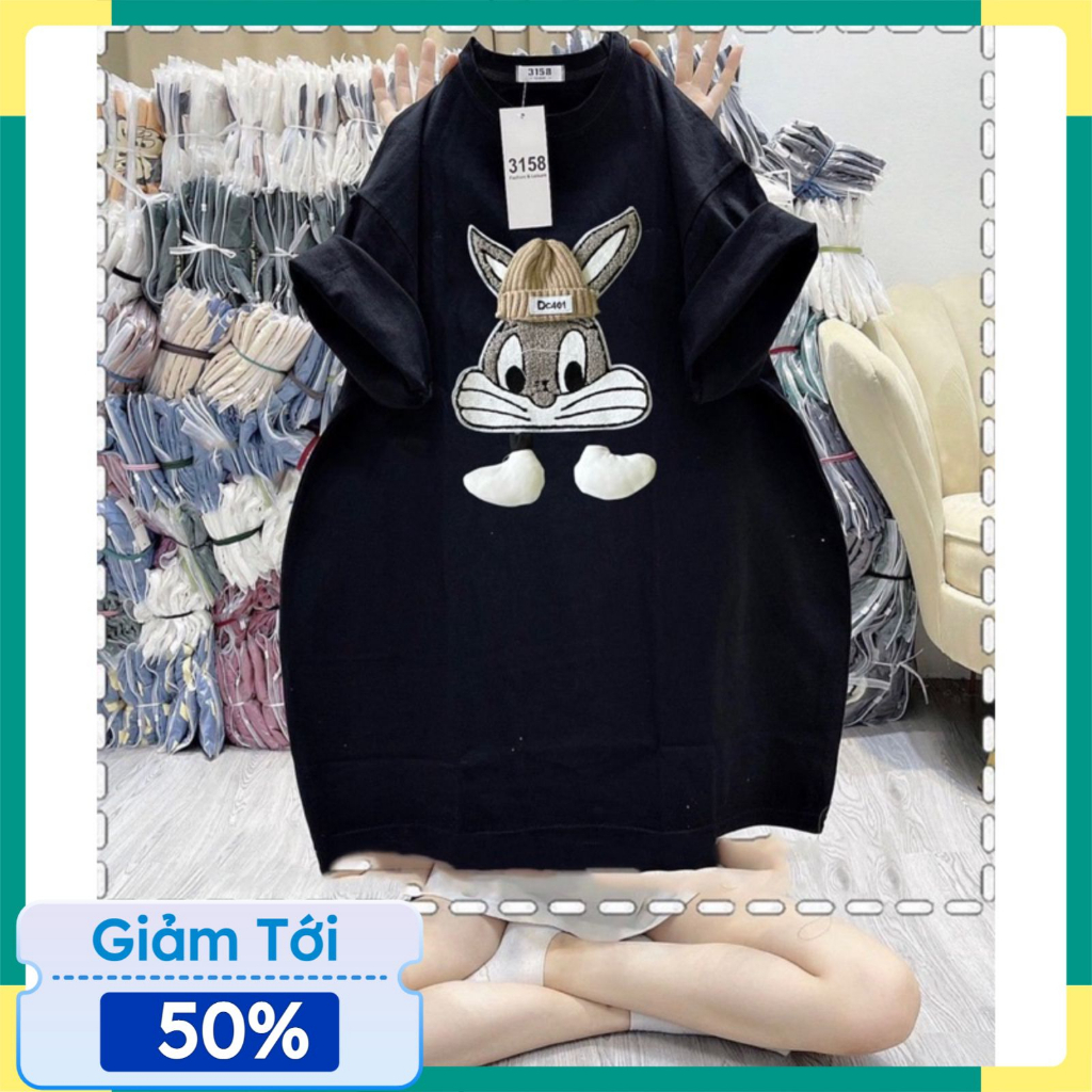 Áo thun nữ nam tay lỡ form rộng Thỏ Đội Mũ Thêu Oversize Unisex chất cotton siêu đẹp vải dày dặn