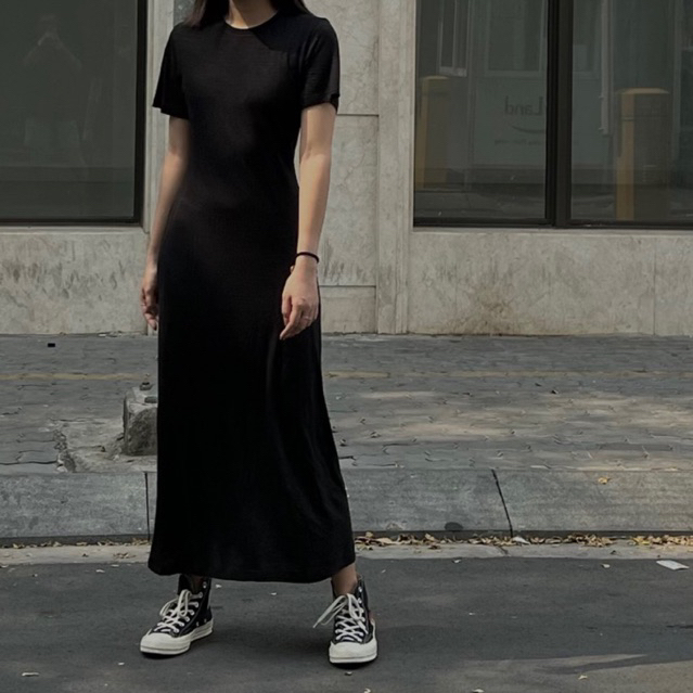 Đầm dài thun đen kiểu minimal phong cách Hàn Quốc - BASIC MIDI DRESS - NOTYET