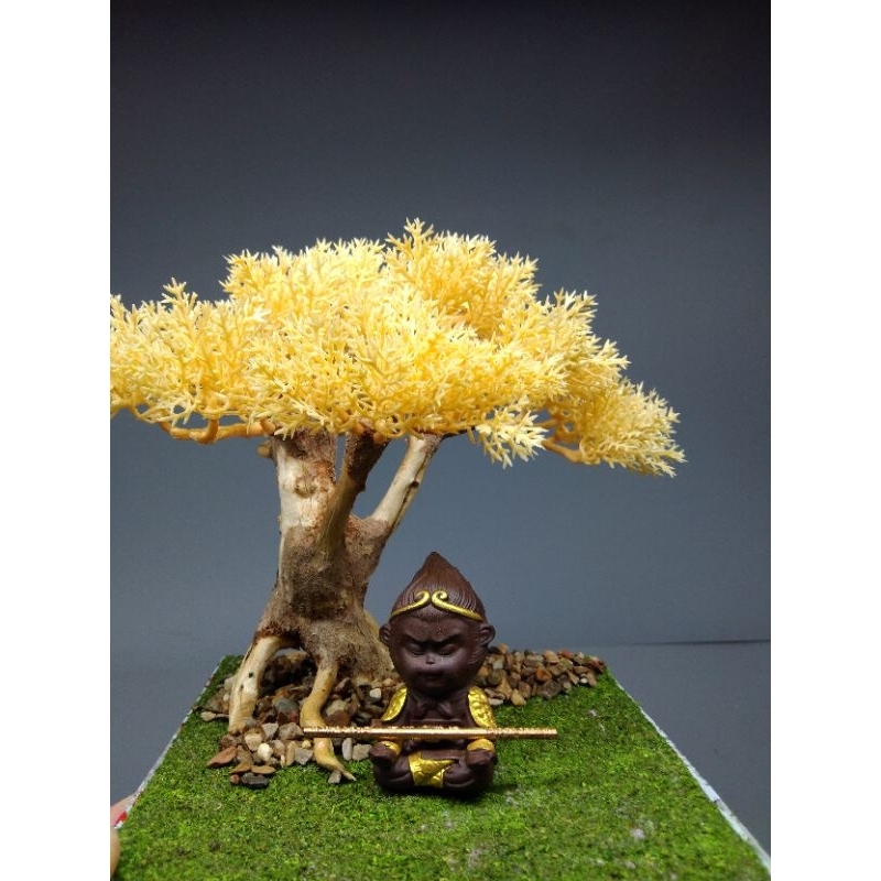Cây gỗ lũa bonsai cho hồ cá cảnh ( Cây, thảm cỏ xanh, kèm Tượng TNK hoặt tượng Phật)