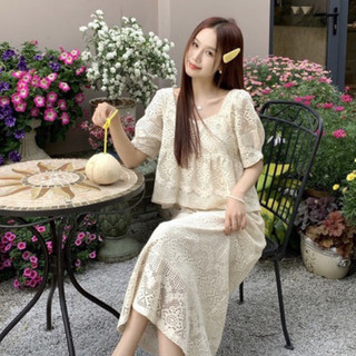 Set Váy Trắng Ren Hoa Hàng QCCC 2Lớp Ảnh thật 27closet chụp