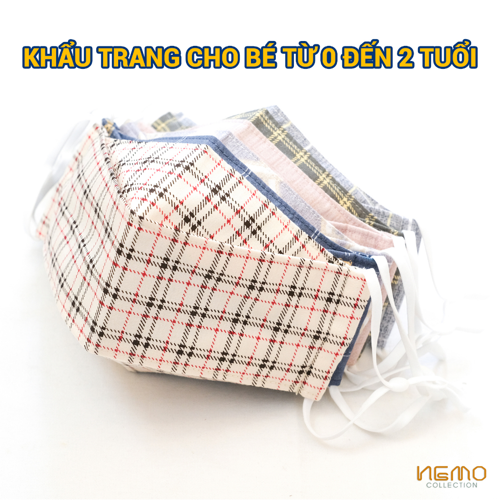 Khẩu Trang 4D Cho Bé Từ 0 tuổi đến 2 tuổi, nhiều họa tiết, vải cotton lót muslin mềm mịn - NEMO KTEB