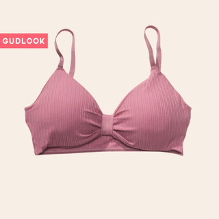 Áo Bra Gân Tăm GUDLOOK Thắt Nơ Cotton Đệm Mỏng Thoáng Mát Ôm Nâng Tạo Form Ngực