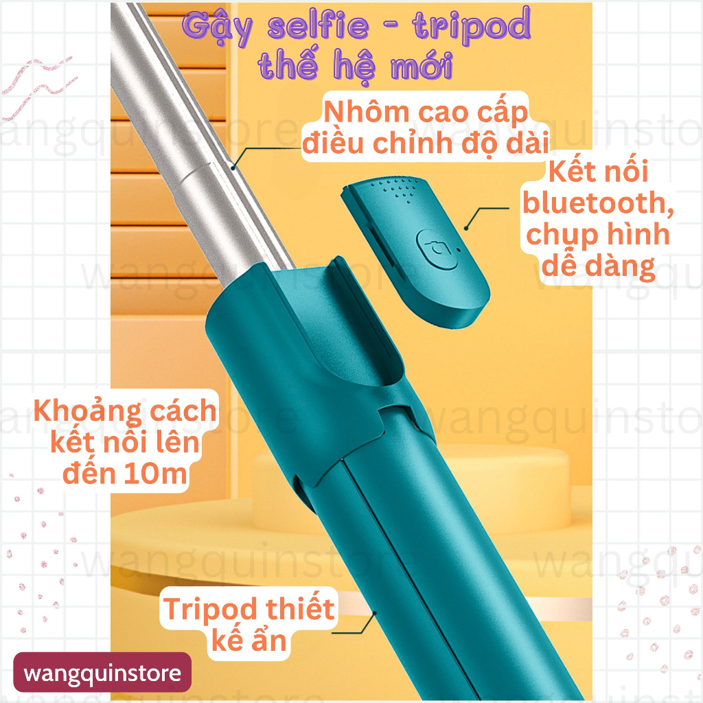 Gậy selfie 3 chân có điều khiển từ xa, xoay 360 độ, chụp ảnh du lịch, livestream Tripod gậy chụp ảnh 3 chân tự sướng