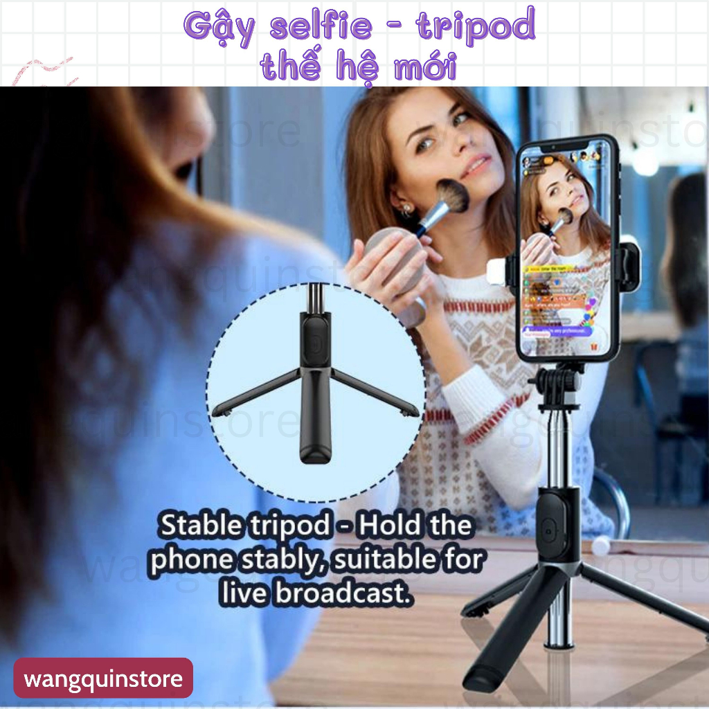 Gậy selfie 3 chân có điều khiển từ xa, xoay 360 độ, chụp ảnh du lịch, livestream Tripod gậy chụp ảnh 3 chân tự sướng