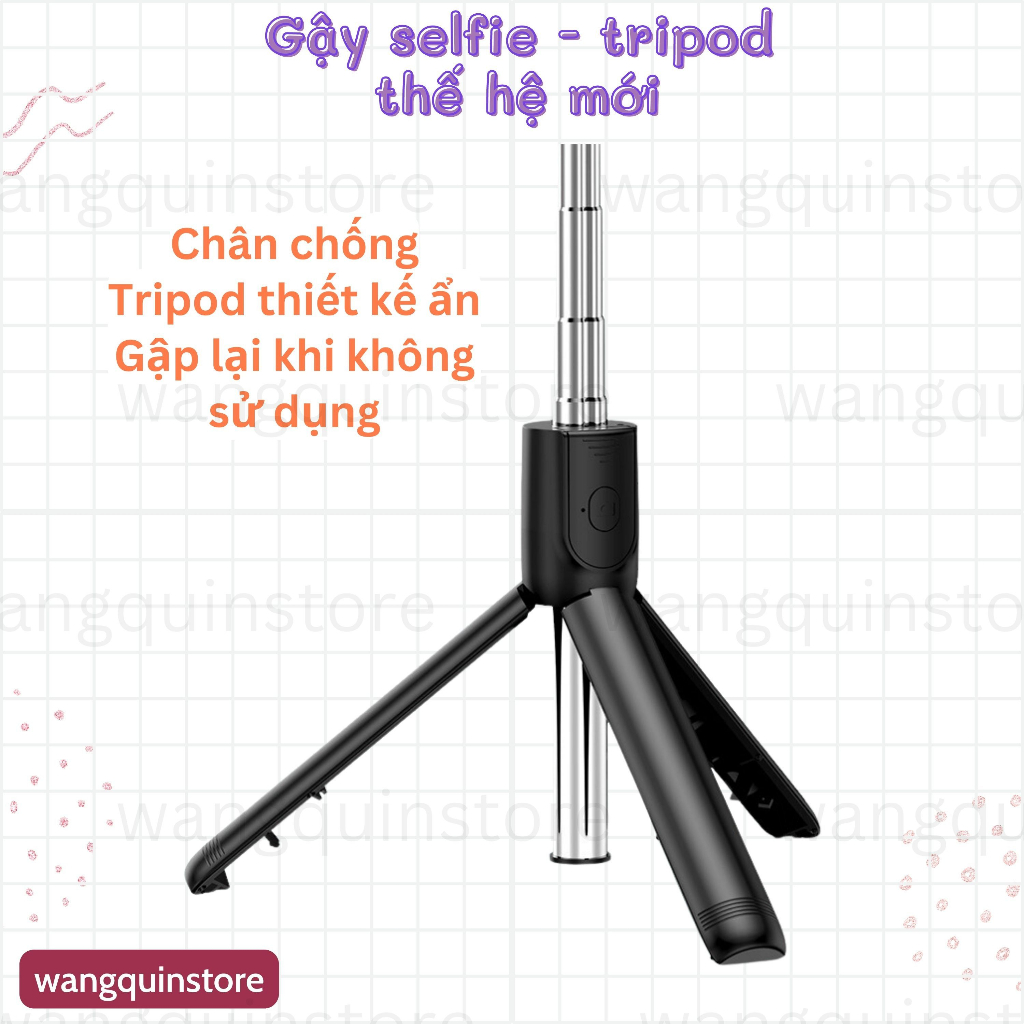 Gậy selfie 3 chân có điều khiển từ xa, xoay 360 độ, chụp ảnh du lịch, livestream Tripod gậy chụp ảnh 3 chân tự sướng
