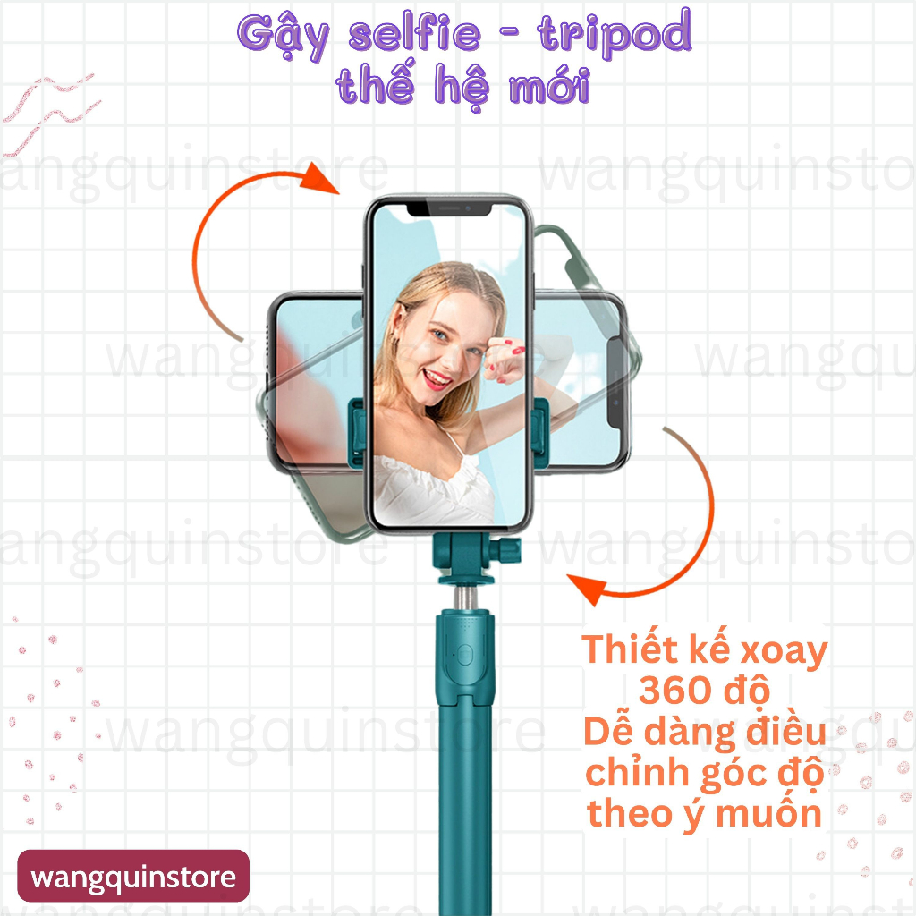 Gậy selfie 3 chân có điều khiển từ xa, xoay 360 độ, chụp ảnh du lịch, livestream Tripod gậy chụp ảnh 3 chân tự sướng