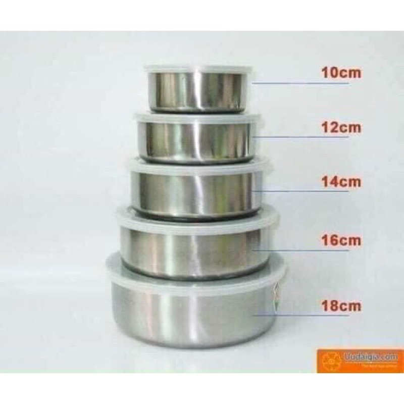 Bộ bát 5 món inox, 5 hộp  thố lạnh có nắp dụng cụ đựng đồ bảo quản thức ăn
