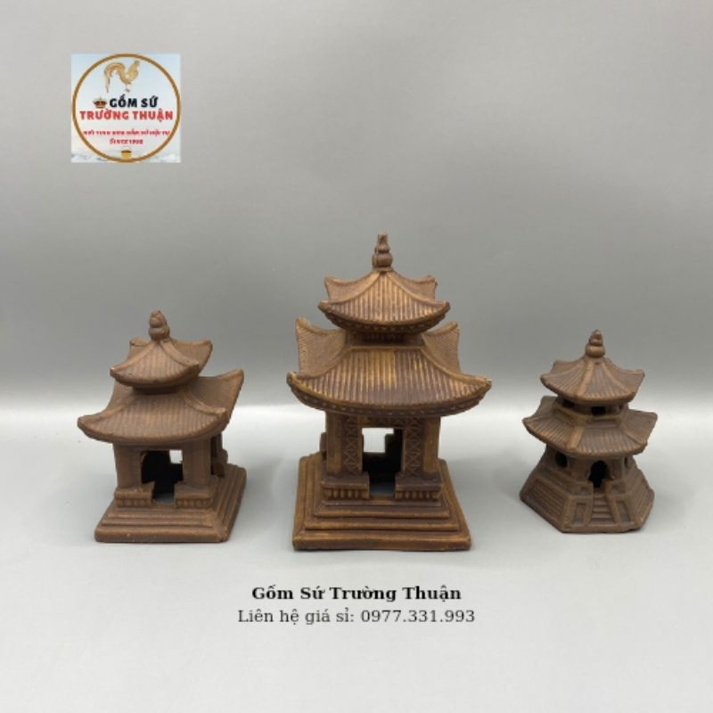 Mô hình gốm Tháp phụ kiện trang trí tiểu cảnh hòn nam bộ be cá chậu cây bonsai