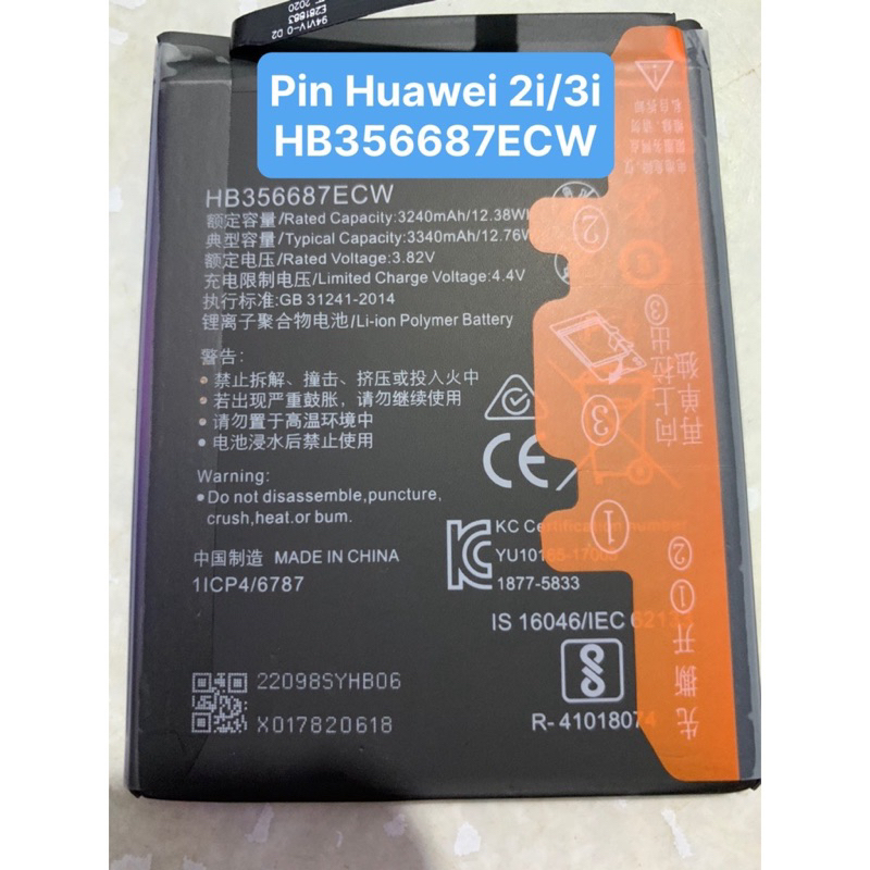 Pin huawei nova 3i / pin nova 2i / nova 2 plus / p30 lite / HB356687ECW / 3340mAh - zin chính hãng /