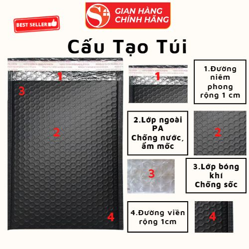 Túi Gói Hàng Niêm Phong Chống Sốc Túi Bóng Khí Chống Sốc, Chống Nước Đựng Phụ Kiện - Size 13x15