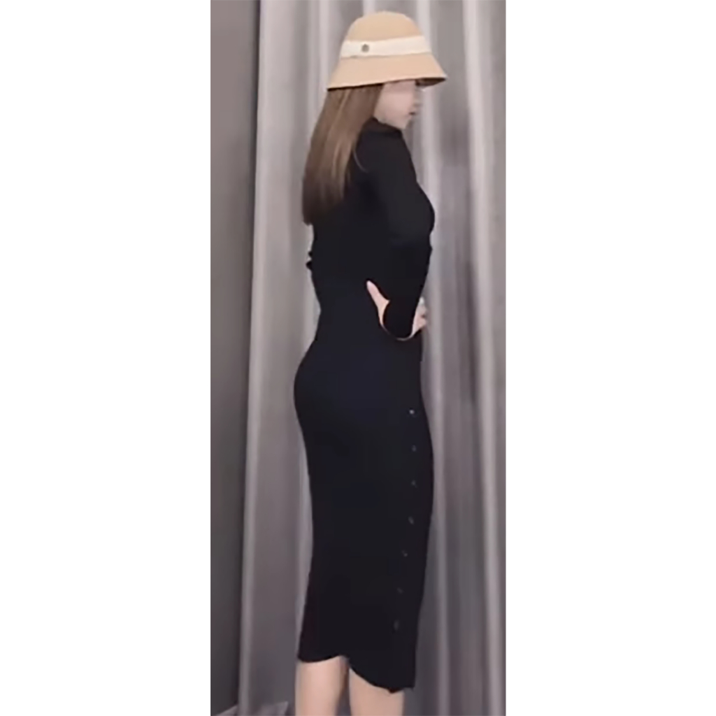 Váy len dài tay polo cổ ôm gọn