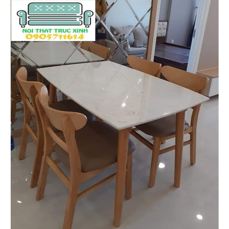 Bộ bàn ăn 4 ghế +bàn đá ceramic