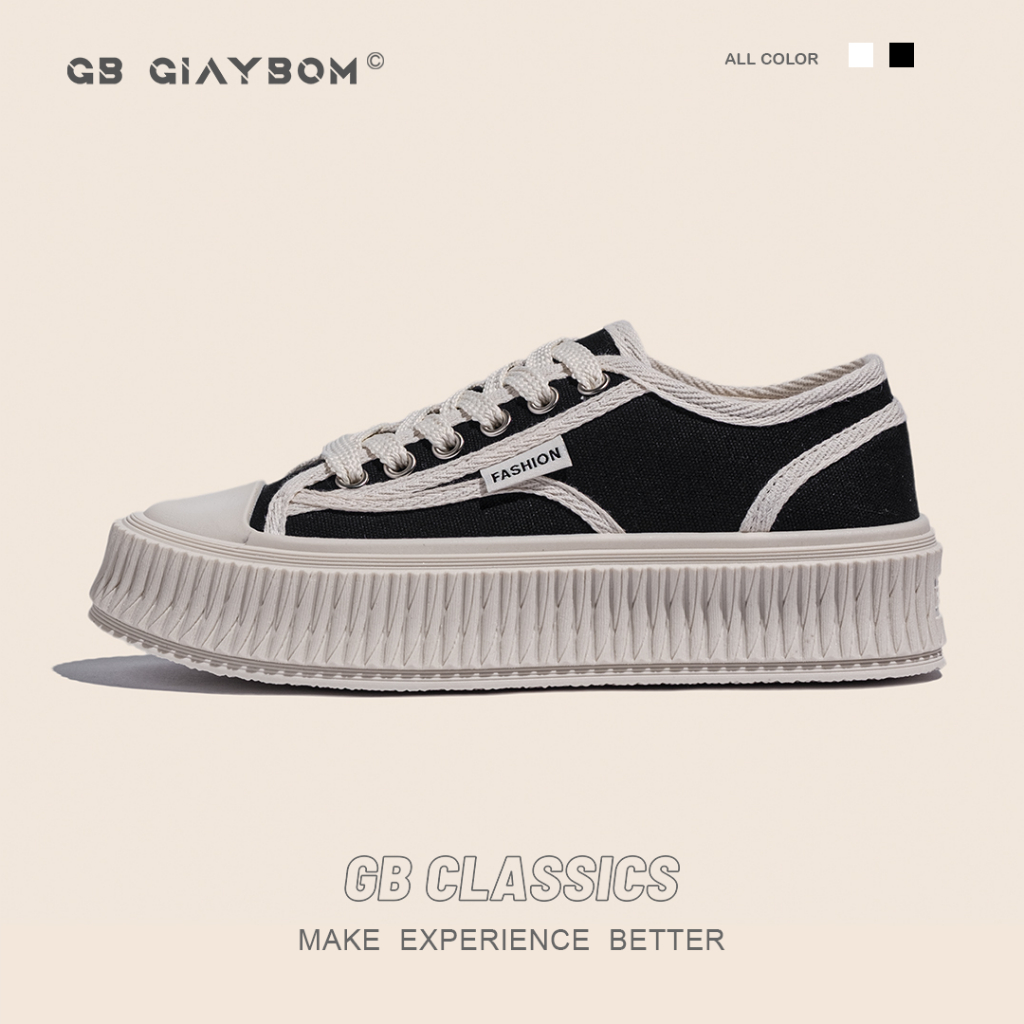 Giày Sneaker Nữ Đế Cao Vải Canvas Đen Trắng Mới Nhất GiayBOM GB Classics B1819