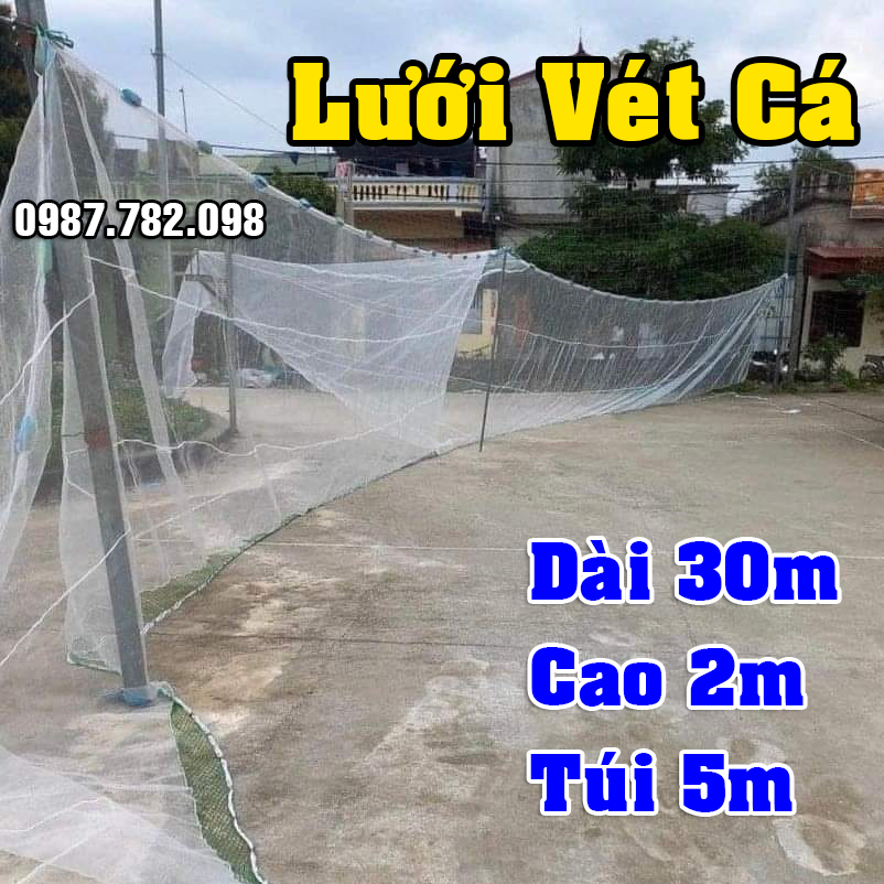 Lưới Kéo Cá Chì Nặng, Quét Tôm , Kéo Tép Ao Hồ Sông Suối dài 30m cao 2m túi 5m Hàng Chất Lượng Cao Cấp
