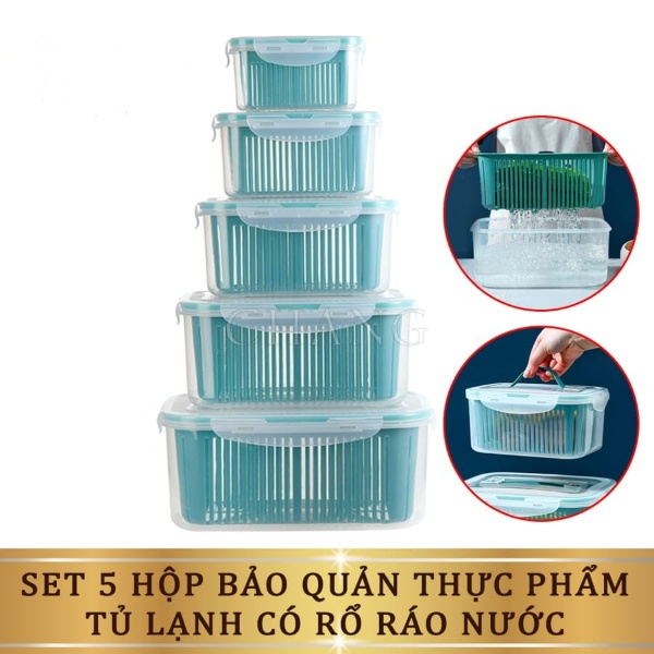 Sét 5 Hộp Nhựa + 5 Rổ Nhựa Đựng Thực Phẩm , Đồ Bảo Quản Tủ Lạnh Đa Năng ❤️