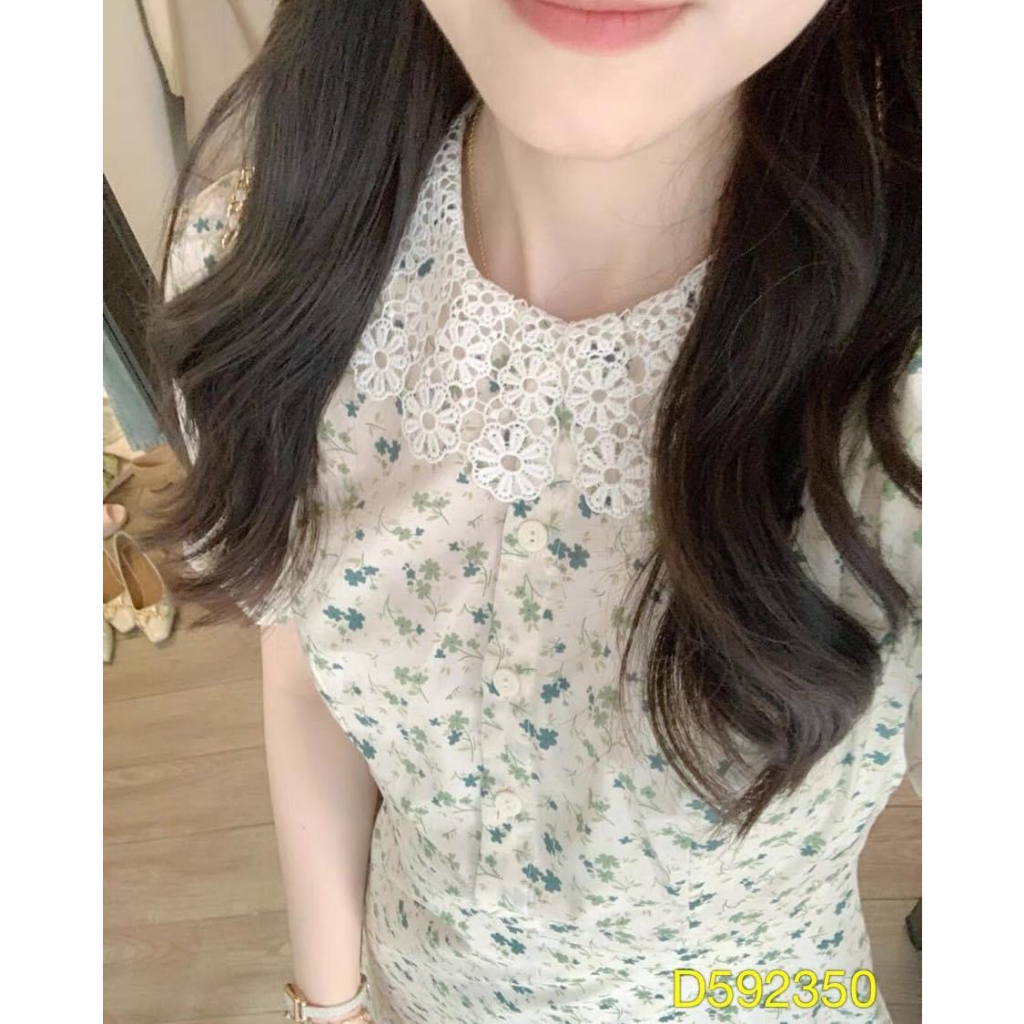 Váy Hoa Nhí Spring Dress Cổ Trắng Ren Tiểu Thư Thiết Kế Che Khuyết Điểm Vòng Eo - Đầm Voan Hàn 2 Lớp