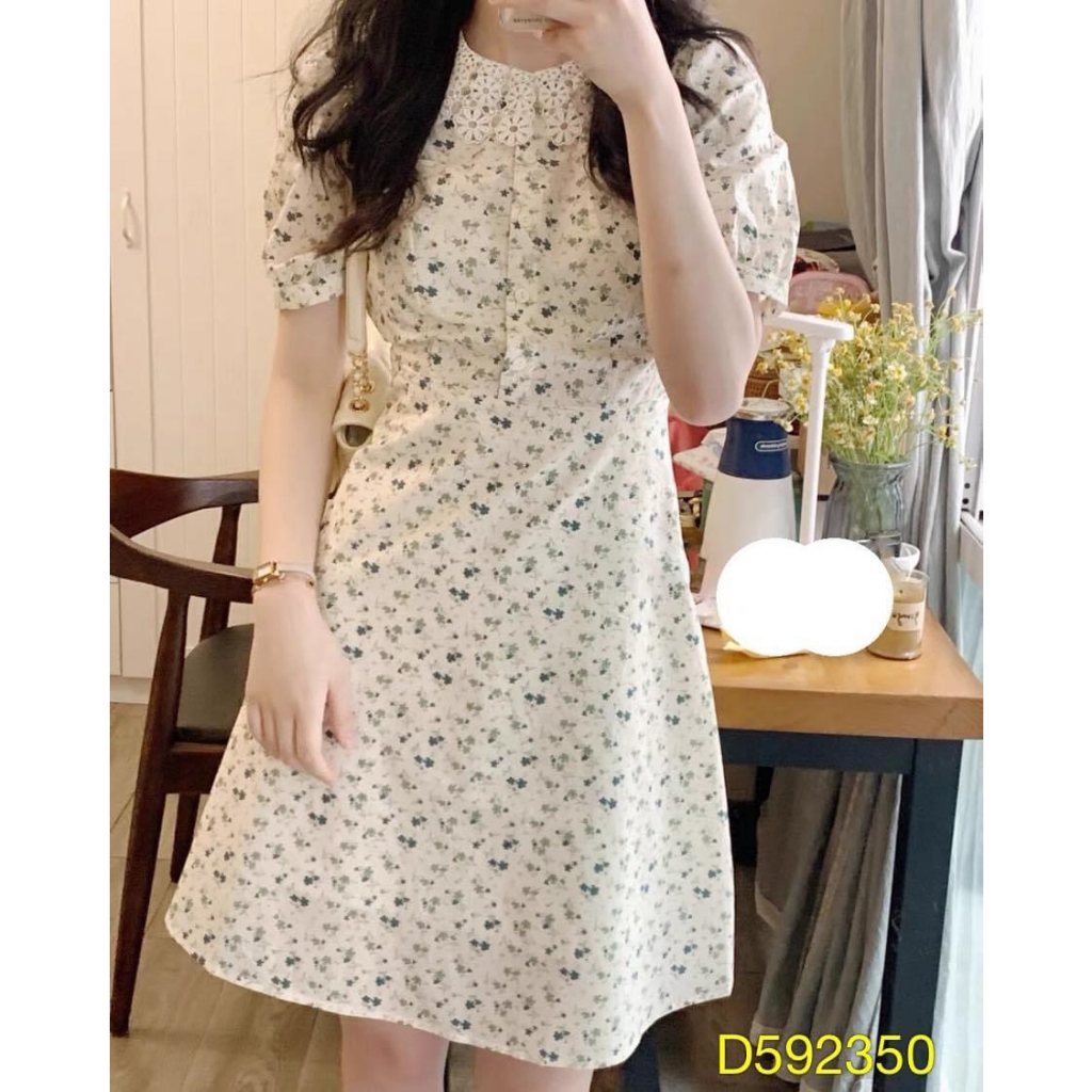 Váy Hoa Nhí Spring Dress Cổ Trắng Ren Tiểu Thư Thiết Kế Che Khuyết Điểm Vòng Eo - Đầm Voan Hàn 2 Lớp