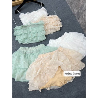 Set áo phối bèo mix chân váy tầng chun ( có lot quần)