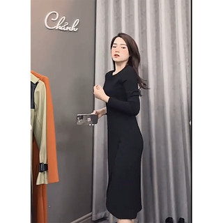 Váy Bo Gân Cổ Tròn Ôm Gọn Giấu Bụng - Chảnh