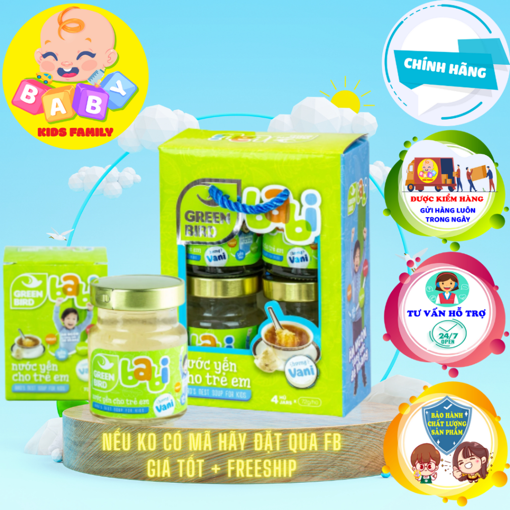 Lốc 4 tặng 1 Nước Yến sào trẻ em Green Bird Babi 15% tổ yến 72g 5x72g