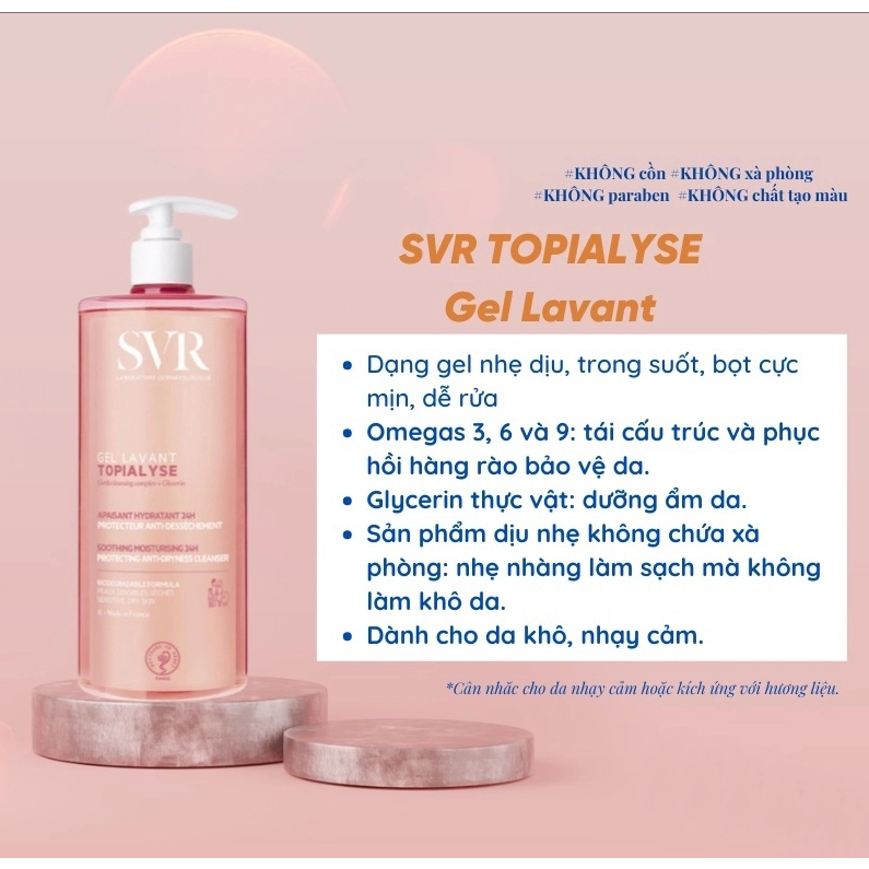 Sữa rửa mặt SVR Topialyse Gel Lavant cho da khô, nhạy cảm, viêm da cơ địa 55ml, 200ml, 400ml