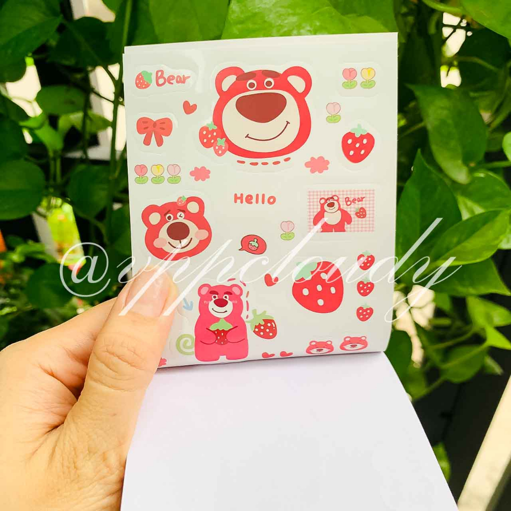 Bộ 24 trang sticker gấu dâu xinh xắn tặng kèm cây miết size 10.4cm