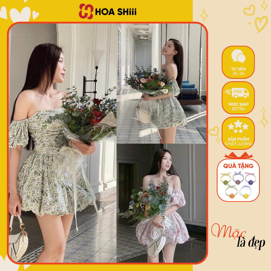 Set thiết kế hoạ tiết hoa nhí trễ vai tay Phồng mix Quần Sooc trễ vai tay bồng đi chơi đi biển du lịch siêu xinh