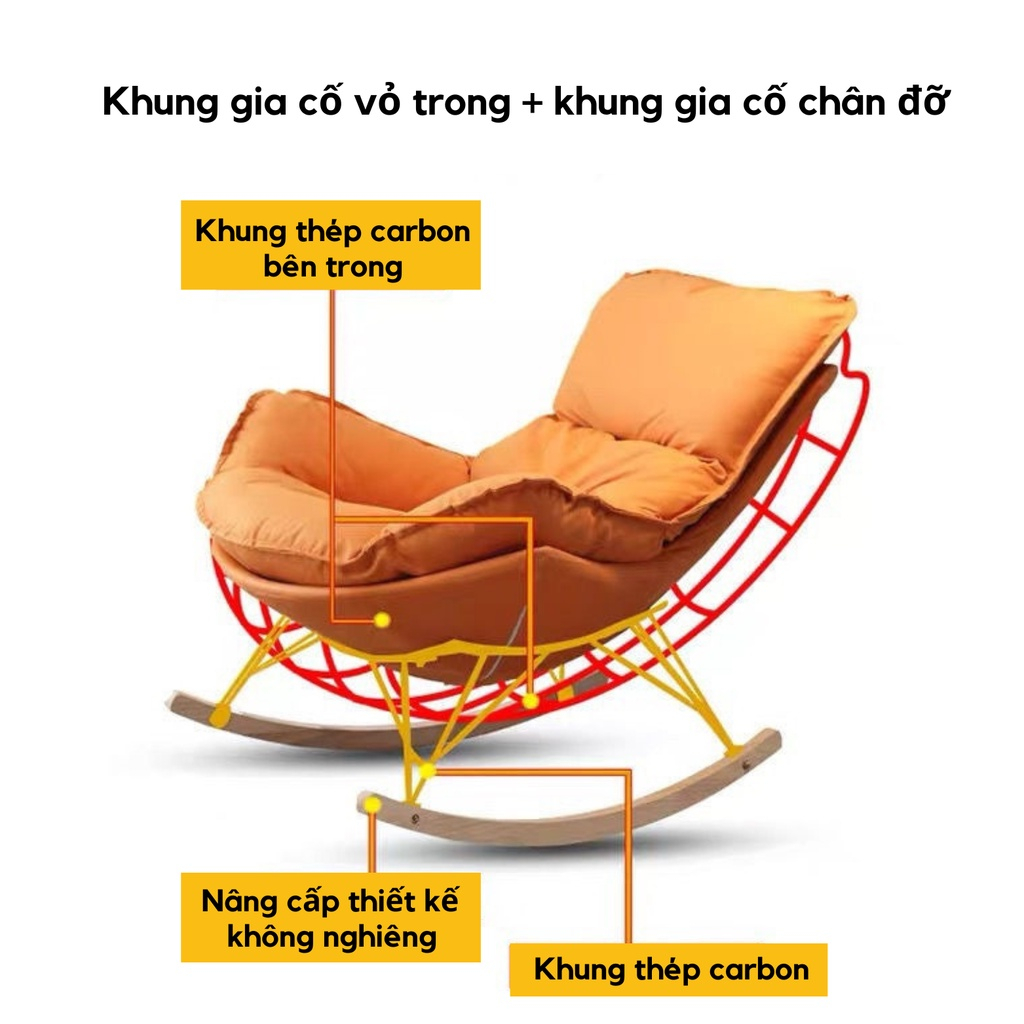 Ghế sofa đơn bập bênh thoải mái nằm thư giãn đọc sách, chất liệu da cao cấp, tặng kèm đôn gác chân-New House City