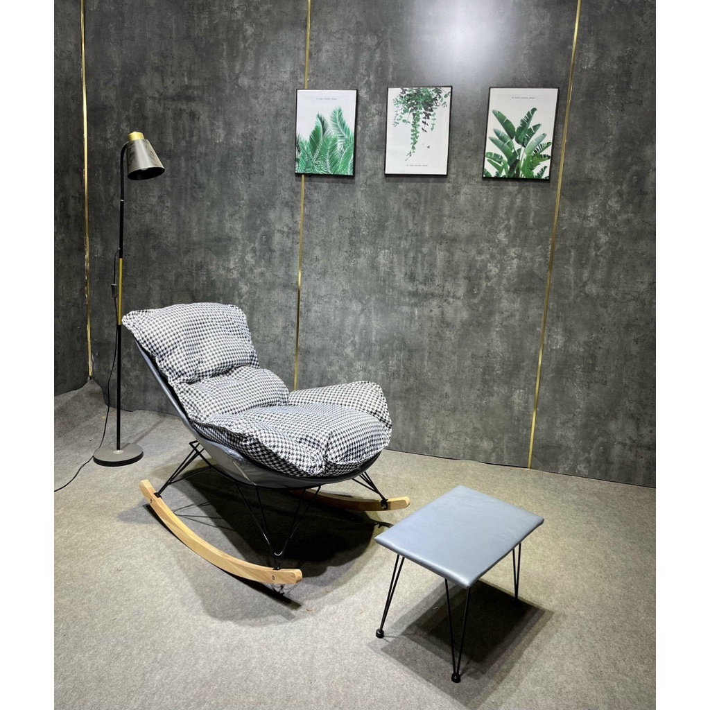 Ghế sofa đơn bập bênh thoải mái nằm thư giãn đọc sách, chất liệu da cao cấp, tặng kèm đôn gác chân-New House City