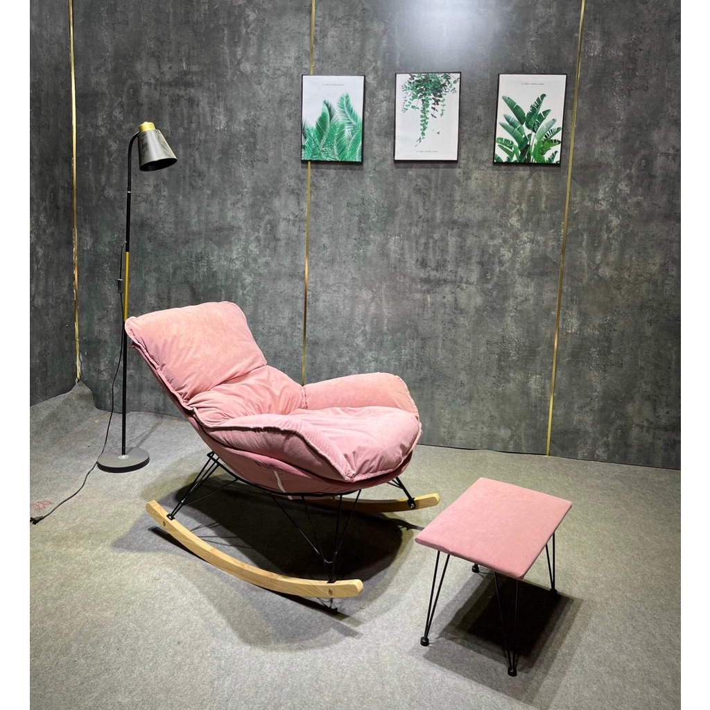 Ghế sofa đơn bập bênh thoải mái nằm thư giãn đọc sách, chất liệu da cao cấp, tặng kèm đôn gác chân-New House City