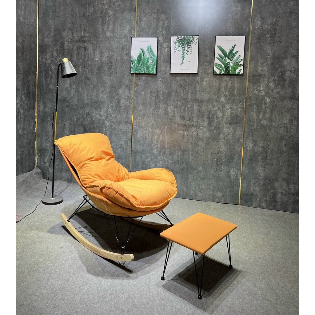 Ghế sofa đơn bập bênh thoải mái nằm thư giãn đọc sách, chất liệu da cao cấp, tặng kèm đôn gác chân-New House City