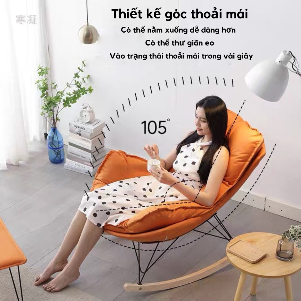 Ghế sofa đơn bập bênh thoải mái nằm thư giãn đọc sách, chất liệu da cao cấp, tặng kèm đôn gác chân-New House City