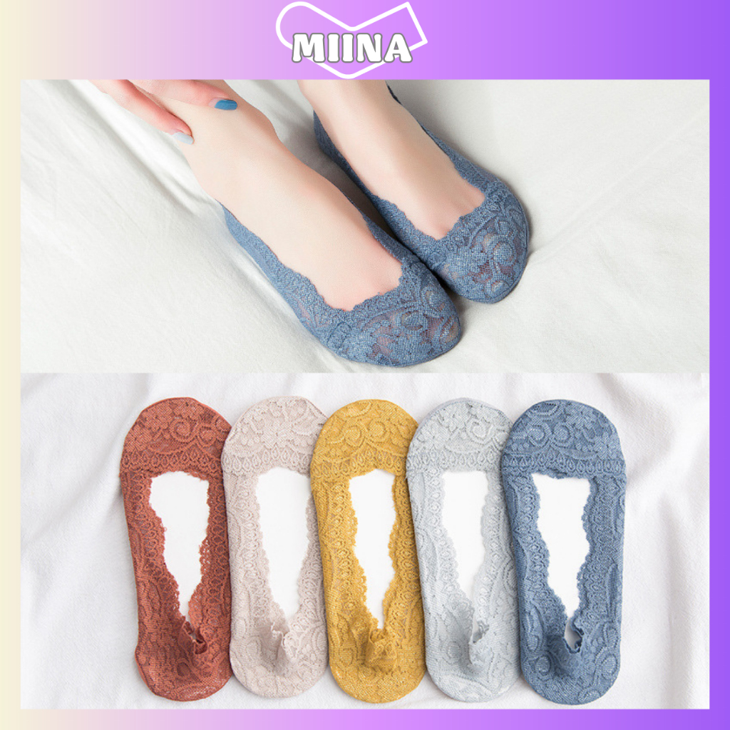 Tất lười nữ nửa bàn chân, vớ đi hài chống trượt vải ren thoáng khí cho mùa hè sillicon chống trượt T072