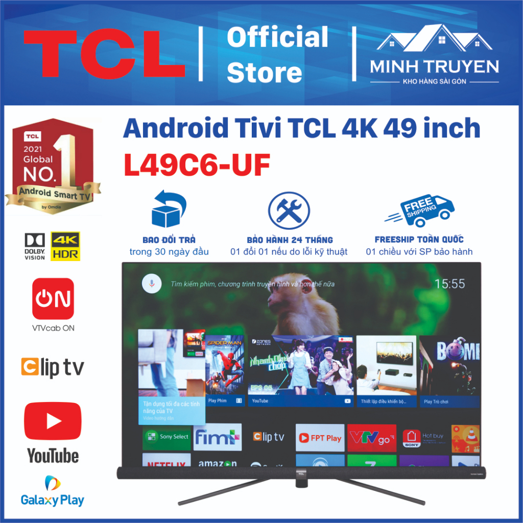 Android Tivi TCL 4K 49 inch L49C6-UF ( Tặng kèm khung treo tường)