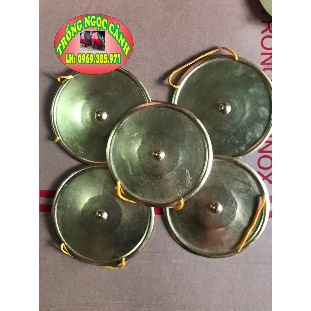 Chập cheng đồng vàng Kẻng bằng đồng vàng Kèm Dùi âm thanh đạt chuẩn kích thước 20cm loại mỏng