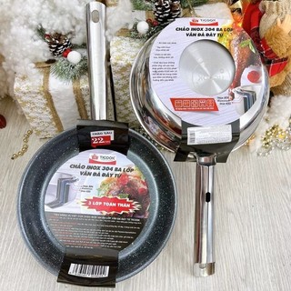  Chảo TiCook inox 304 chống dính - chảo inox nấu được bếp từ - Chảo VÂN ĐÁ CHỐNG DÍNH 