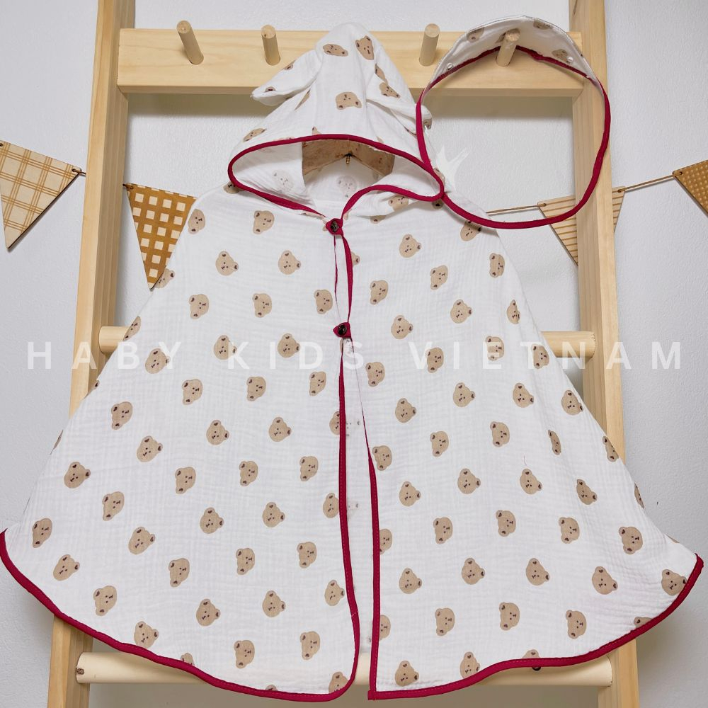 Áo choàng cho bé chất xô muslin có tấm chắn giọt bắn HABY KIDS