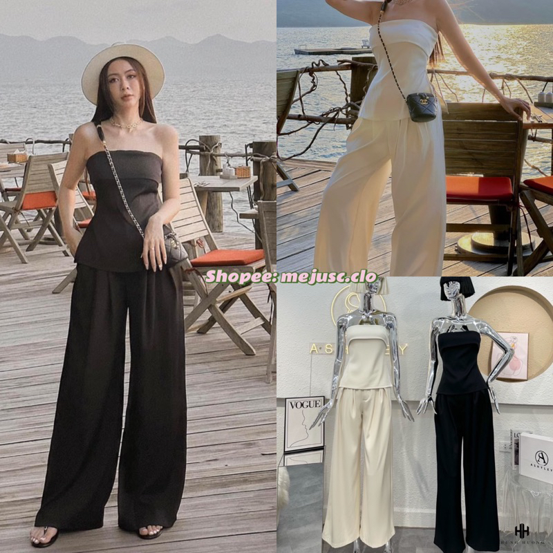 𝑳𝒊𝒏𝒅𝒂 𝑺𝒆𝒕 Ashyley Thiết Kế Áo Quây Cúp Mix Quần Suông Sang Chảnh