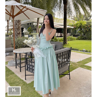 Váy 2 dây thô ellyn corset viền bèo dáng xòe, dáng dài, váy maxi đi biển